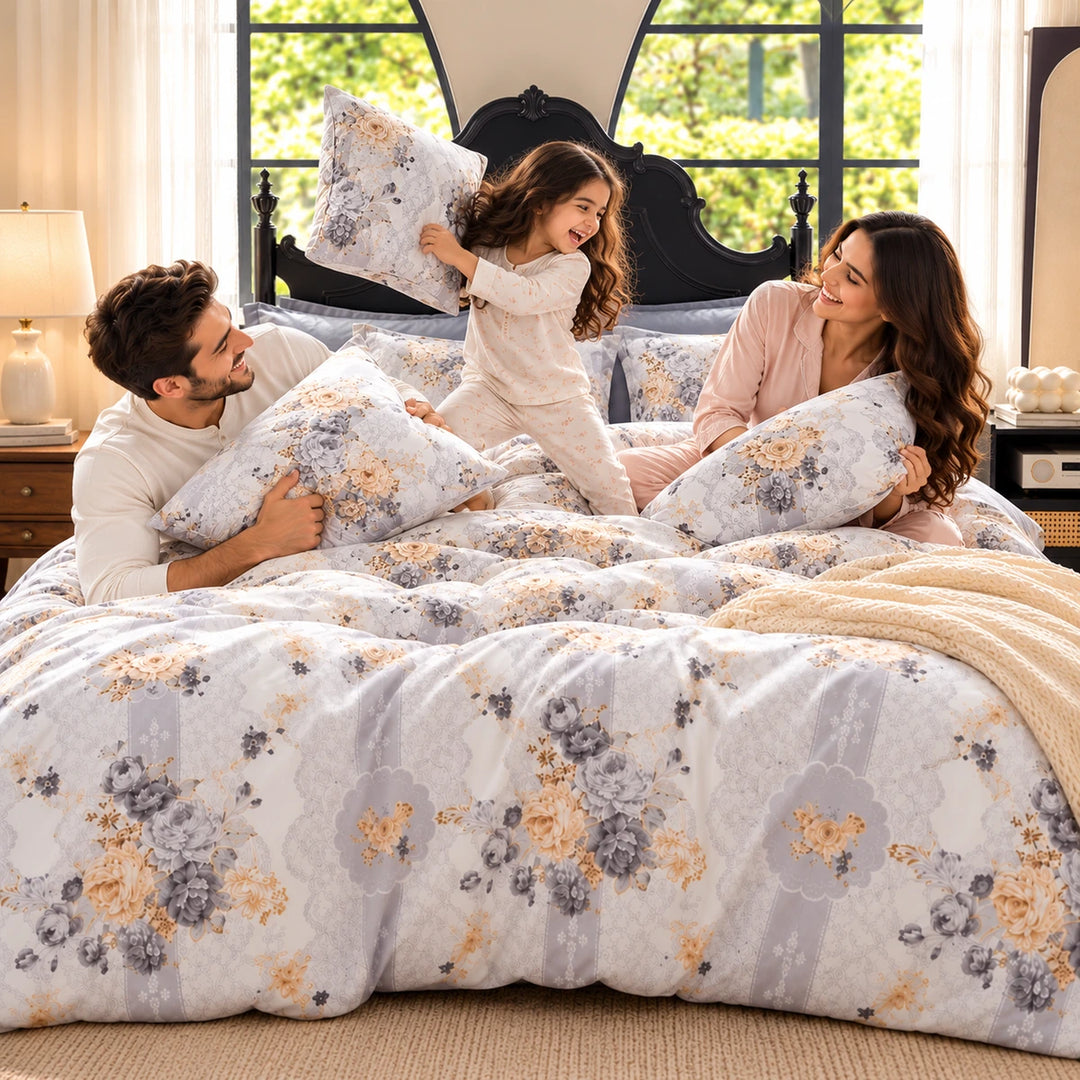 6 PCs King Size Geometric Grey Duvet Cover Bedding Set with Abstract Triangle Pattern (6FS222)