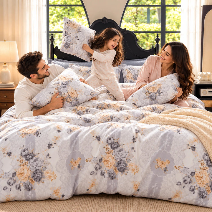6 PCs King Size Geometric Grey Duvet Cover Bedding Set with Abstract Triangle Pattern (6FS222)