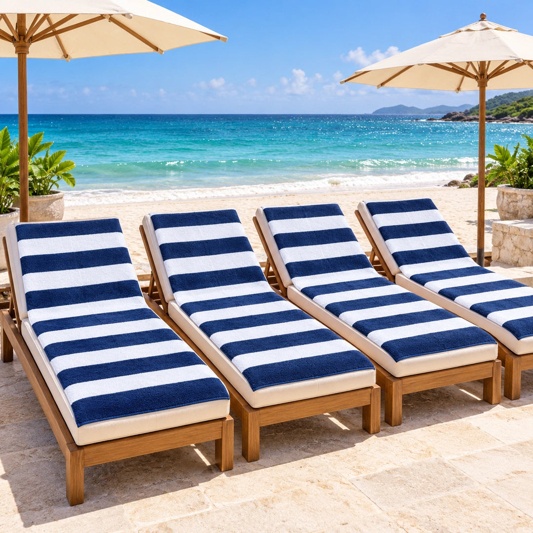 4 PCs Premium 100% Cotton Beach Towel Set 450 GSM, Soft Striped Absorbent Beach Towel Set