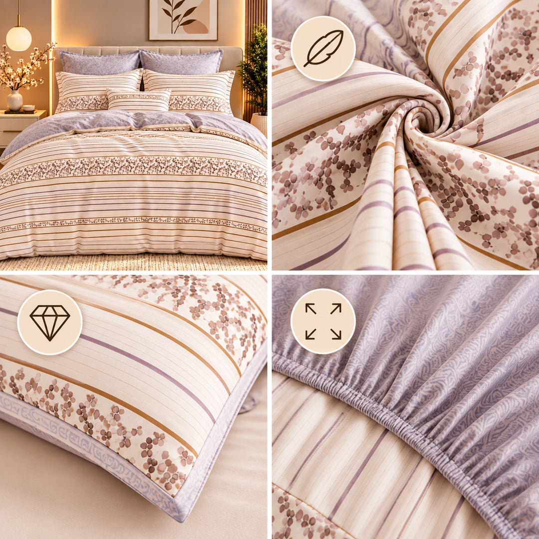 6 PCs King Size Botanical Leaf Duvet Cover 220x240 cm Set  with Green Foliage Print for Bedding (6FS225)