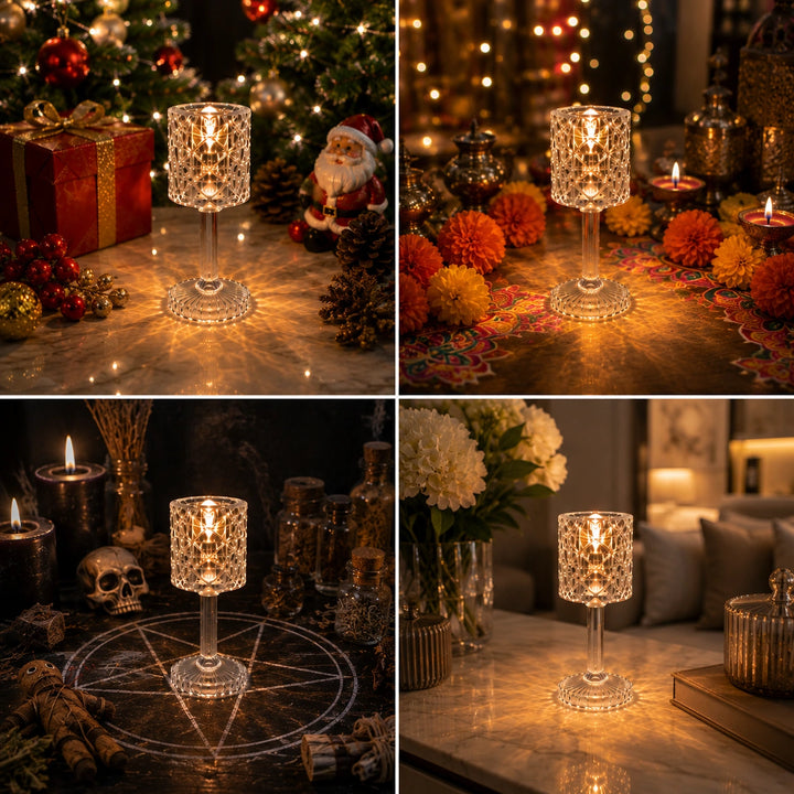 12 PCs Crystal LED Table Lamp with Dimmable Warm Light for Bedroom, Wedding &amp; Home Décor