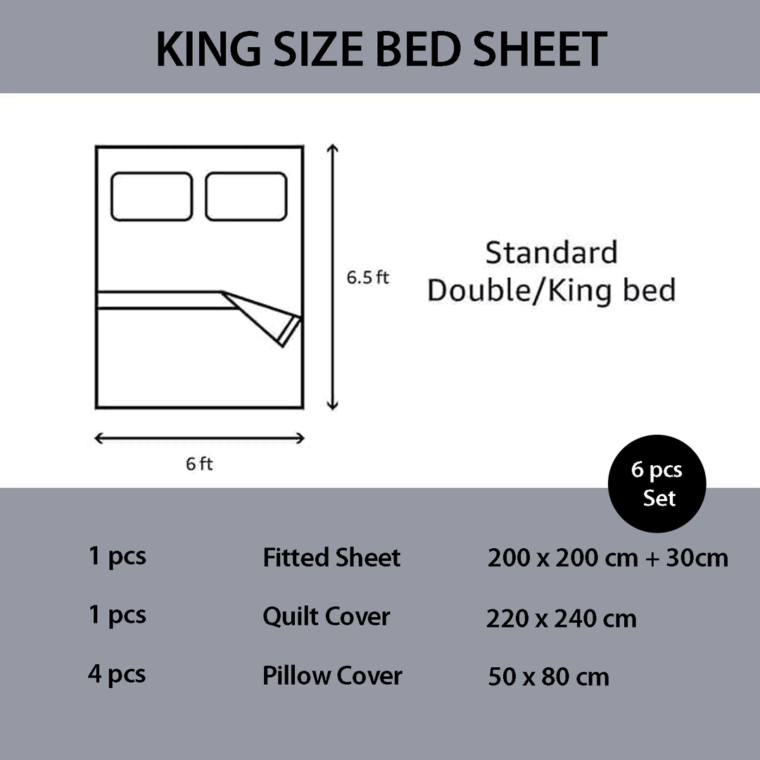 Abstract Print King Size Bed Sheet Set - 6 PCs Sheet, Duvet Cover with Pillowcases (6FS151)