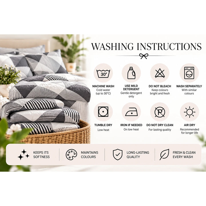 6 PCs King Size Geometric Grey Duvet Cover Bedding Set with Abstract Triangle Pattern (6FS221)