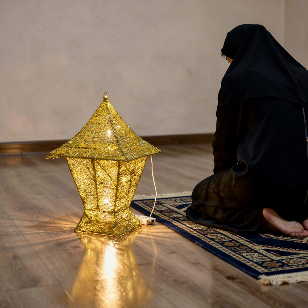 Gold LED lantern for Ramadan indoor decoration