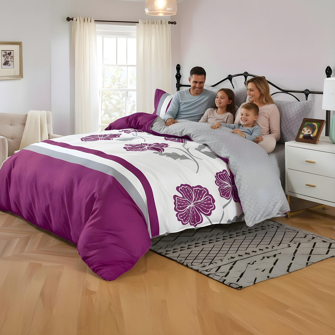 King Size Size Floral Purple Bedding Set 6 PCs – Soft & Complete Bedroom Comfort (MNC40)