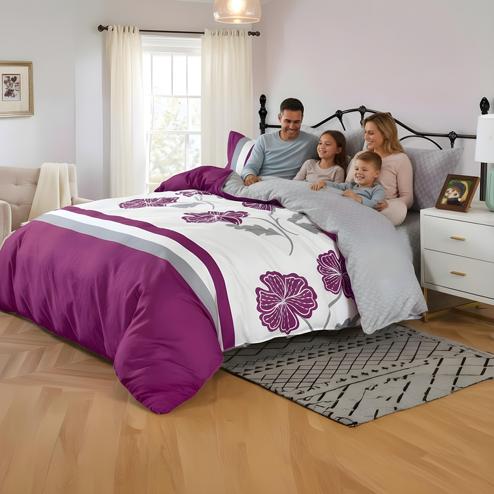 King Size Size Floral Purple Bedding Set 6 PCs – Soft & Complete Bedroom Comfort (MNC40)