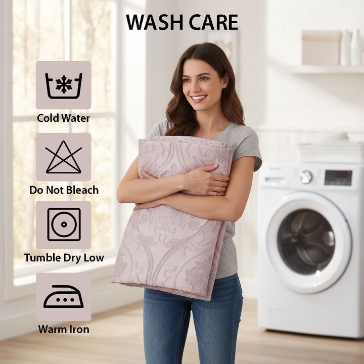 Soft quilted pink king bedding with ornate detailing