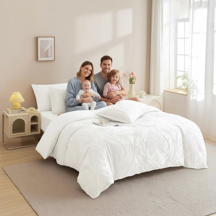 ملاءات سرير بيضاء مع غطاء لحاف مقاس كينج 220 × 240 ملاءات سرير ملائمة مكونة من 6 قطع (6FM5)