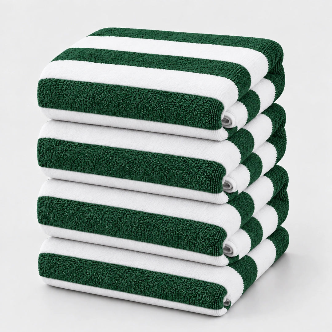 4 PCs Premium 100% Cotton Beach Towel Set 450 GSM, Soft Striped Absorbent Beach Towel Set