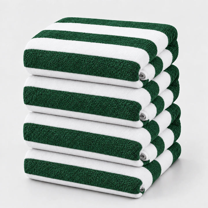 4 PCs Premium 100% Cotton Beach Towel Set 450 GSM, Soft Striped Absorbent Beach Towel Set