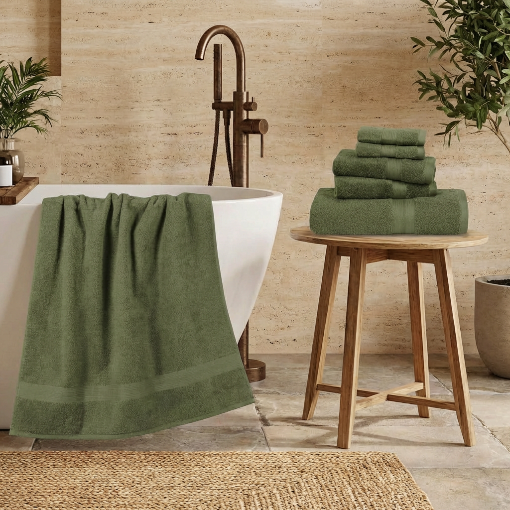 Set of Towels 6 PCs – Nice Towels for Bathroom, Soft Cotton Towel Bundle (Military)