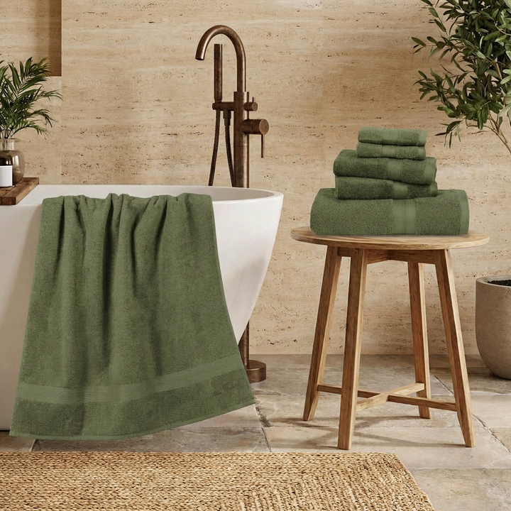 Set of Towels 6 PCs – Nice Towels for Bathroom, Soft Cotton Towel Bundle (Military)
