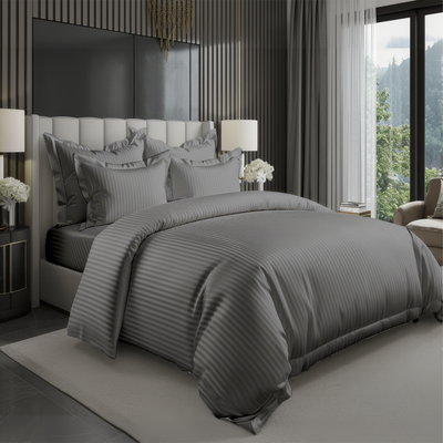 King Size Bed Sheets 6 PCs with Duvet Cover 220x240 King Bedding Set (Grey)