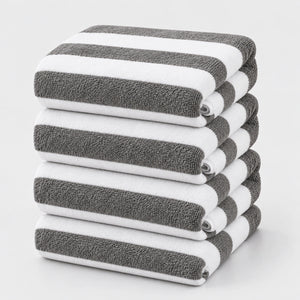 4 PCs Premium 100% Cotton Beach Towel Set 450 GSM, Soft Striped Absorbent Beach Towel Set