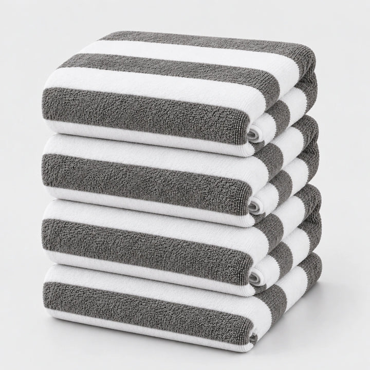 4 PCs Premium 100% Cotton Beach Towel Set 450 GSM, Soft Striped Absorbent Beach Towel Set
