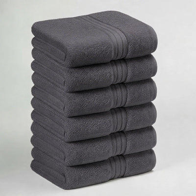 6 PCs Hand Towels – Towel Set in Size 40cm x 70cm With 100% Soft Cotton (Grey)