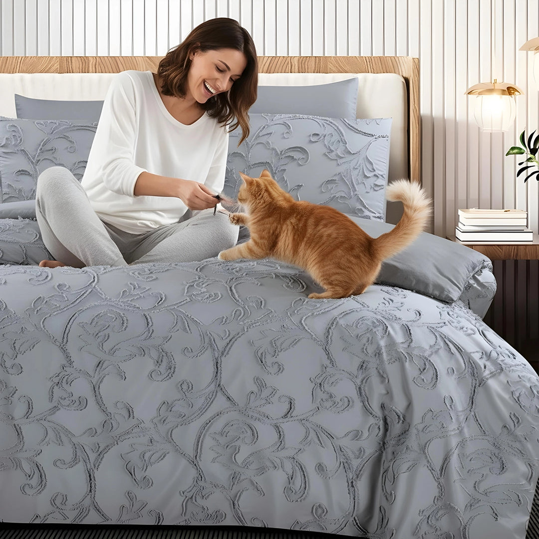 King Bedding Set with Duvet Cover 220x240 6 PCs King Size Fitted Bed Sheet Set (6FM29)