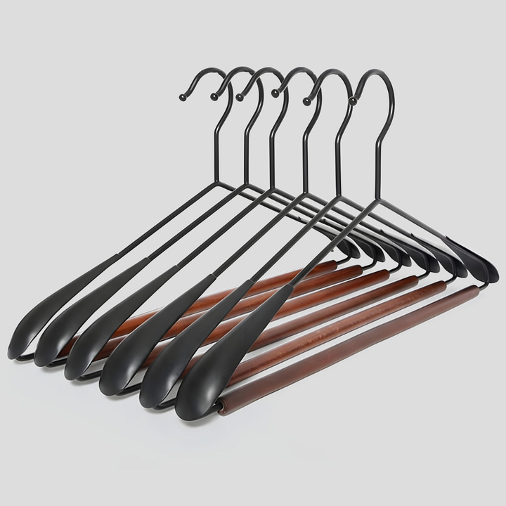 Premium Metal & Wood Wide Shoulder Hangers Set – Seamless Non-Slip Design for Suits