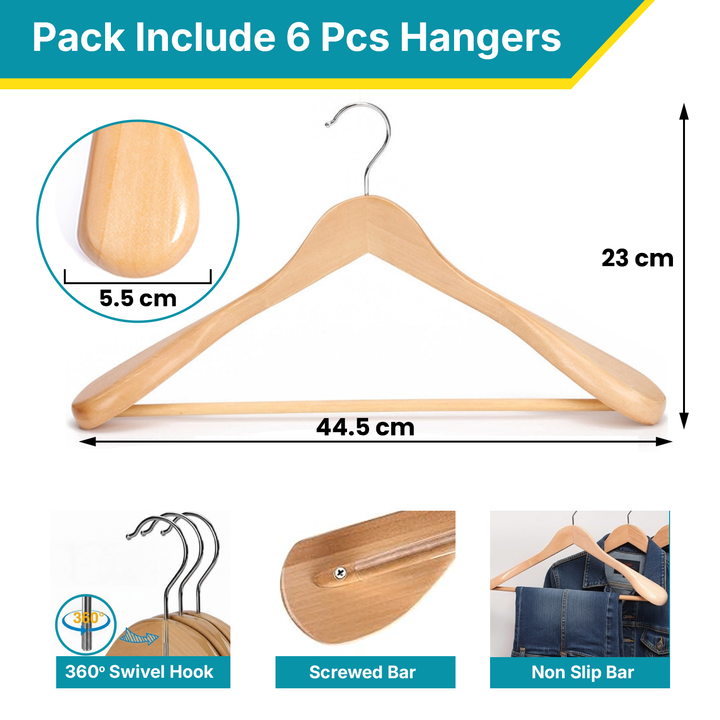 Premium Wooden Hangers Set – Durable, Anti-Slip & Ideal for Jackets, Suits, Coats (Natural)