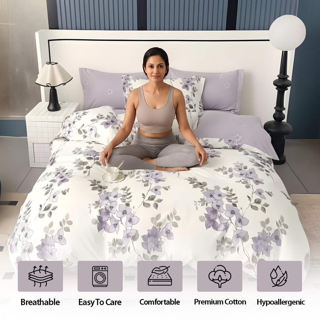 Floral Lavender King Bedding Set 6 PCs - Elegant, Soft & Stylish Bedroom Set (6FS157)