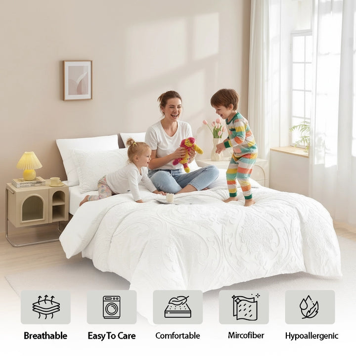 ملاءات سرير بيضاء مع غطاء لحاف مقاس كينج 220 × 240 ملاءات سرير ملائمة مكونة من 6 قطع (6FM5)