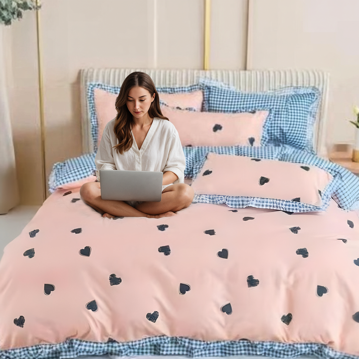 Printed Cotton Sheets – King Size Set 6 PCs with Fitted Sheet, Duvet & Pillowcases (6TQ06)