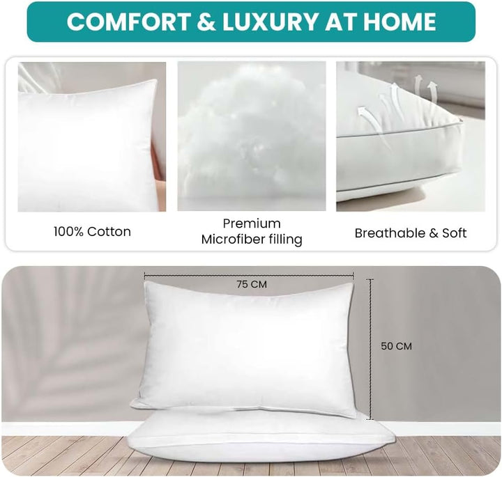 Standard Size Pillows 2 PCs – Cotton-Filled Hotel Quality Comfort Bed Pillows (Hotel Pillow)