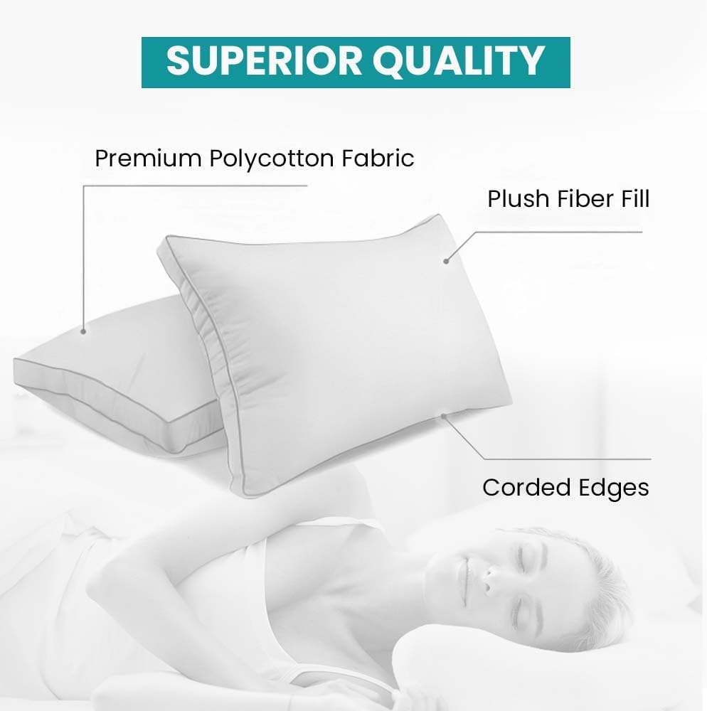 Standard Size Pillows 2 PCs – Cotton-Filled Hotel Quality Comfort Bed Pillows (Hotel Pillow)
