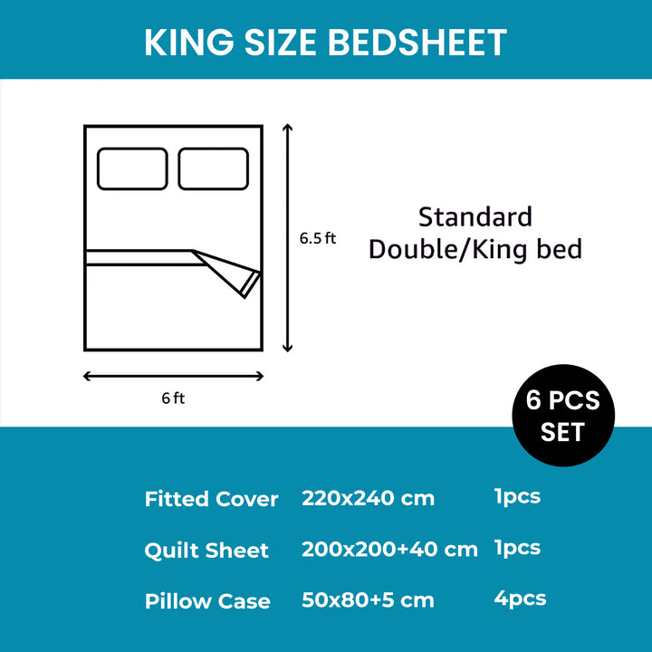 Embroidered 6 PCs King Fitted Bed Sheet Set, Duvet Cover 220x240, 4 Pillow Covers, Cotton (6ES1)