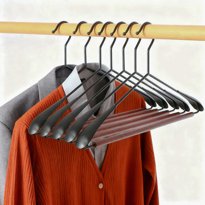 Premium Metal & Wood Wide Shoulder Hangers Set – Seamless Non-Slip Design for Suits