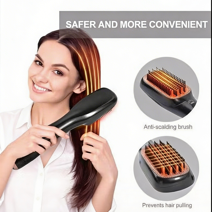 Styling brush with heat control for hair straightening