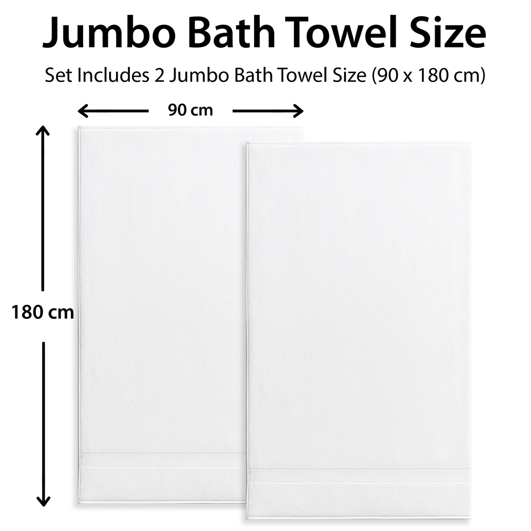 2 PCs Jumbo Bath Towels – Luxury 100% Pure Cotton Towel Set, Heavy & Durable  (White)