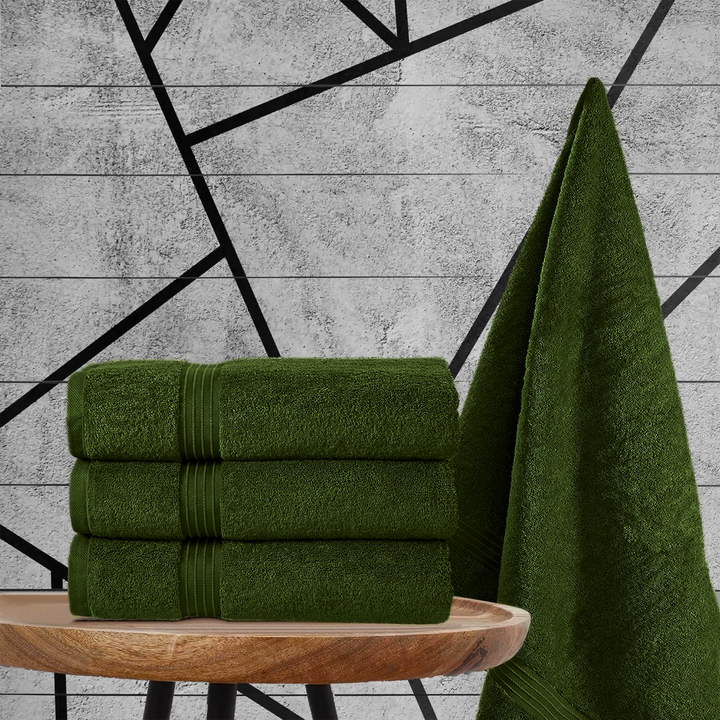 2 PCs Jumbo Bath Towel Set – Pure Cotton 90 x 180 cm Soft & Absorbent (Military Green)