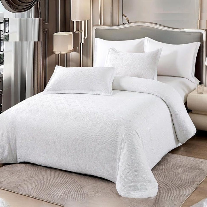 White Bed Sheets with Duvet Cover 220x240 6 PCs King Size Fitted Bed Sheet Set (6FM56)