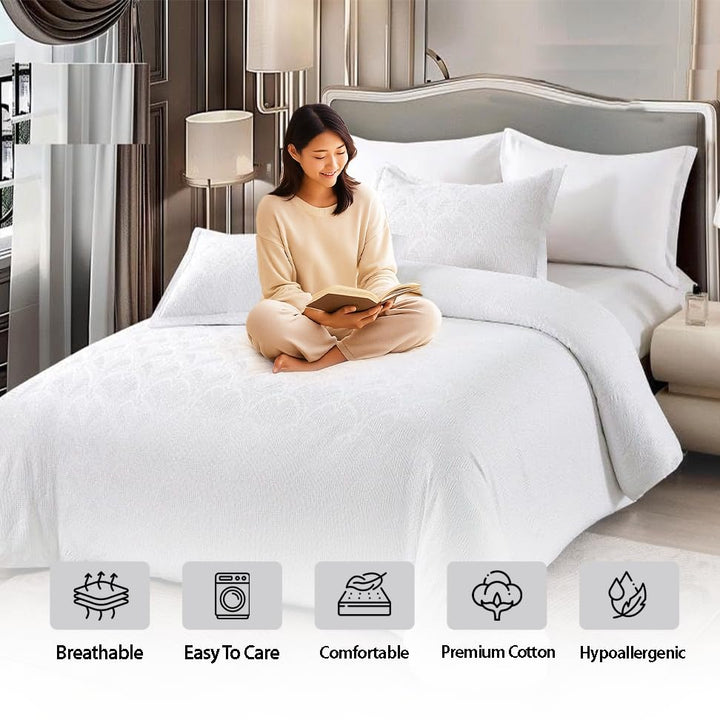 White Bed Sheets with Duvet Cover 220x240 6 PCs King Size Fitted Bed Sheet Set (6FM56)