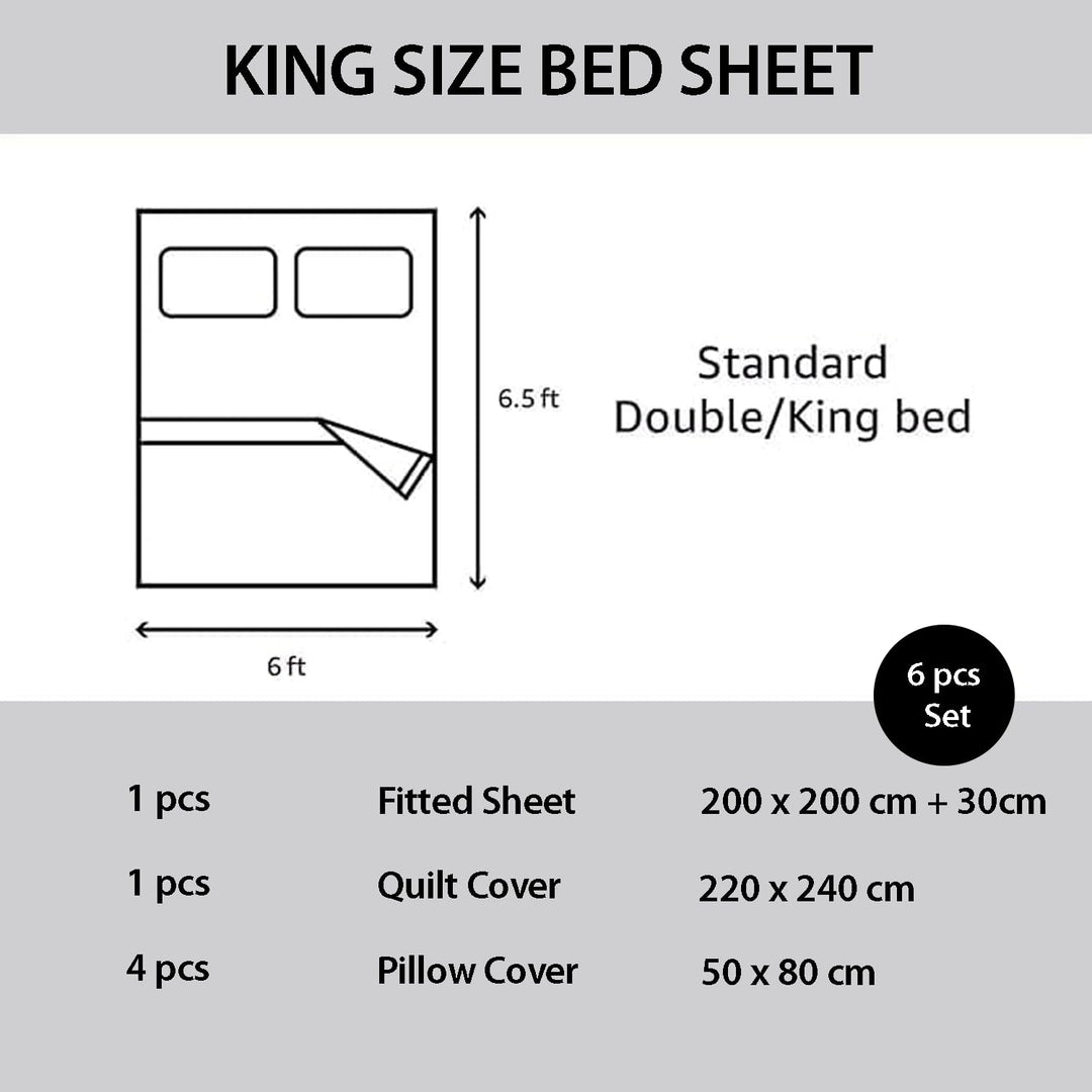 White Bed Sheets with Duvet Cover 220x240 6 PCs King Size Fitted Bed Sheet Set (6FM56)