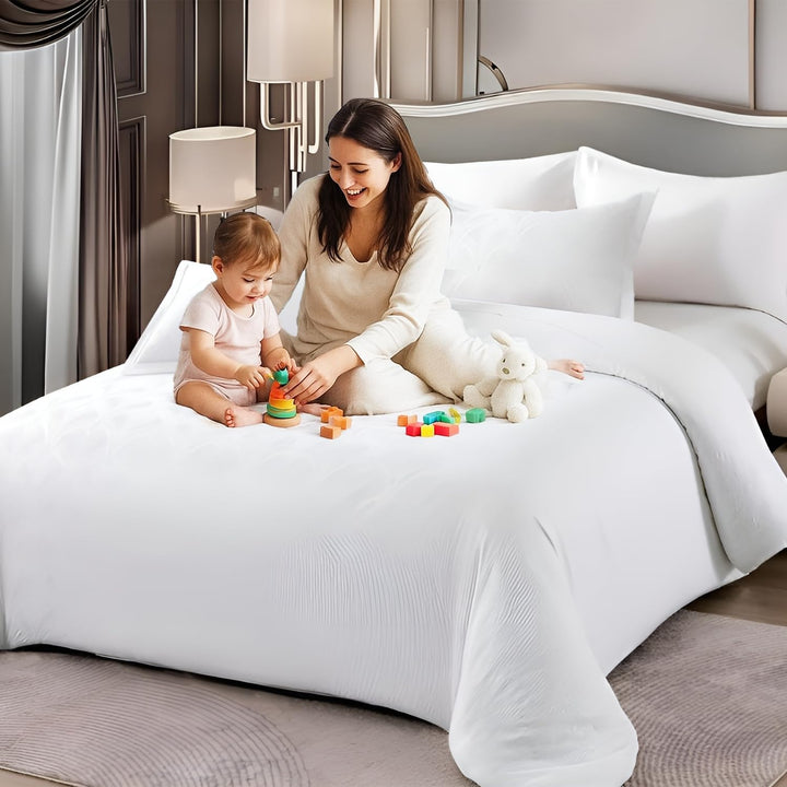 White Bed Sheets with Duvet Cover 220x240 6 PCs King Size Fitted Bed Sheet Set (6FM56)