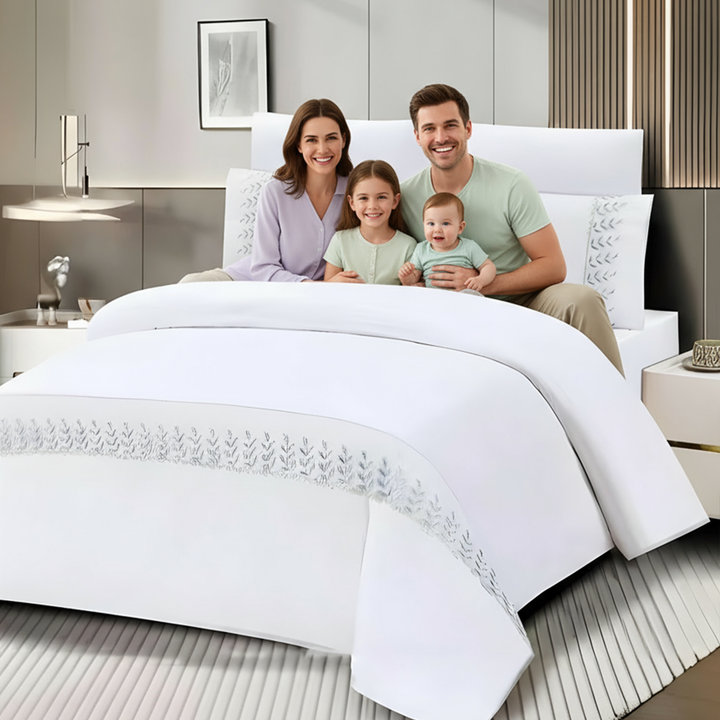 King Bed Sheets Set 6 PCs - Luxury Comfort for Cozy and Stylish Bedrooms (White Grey)