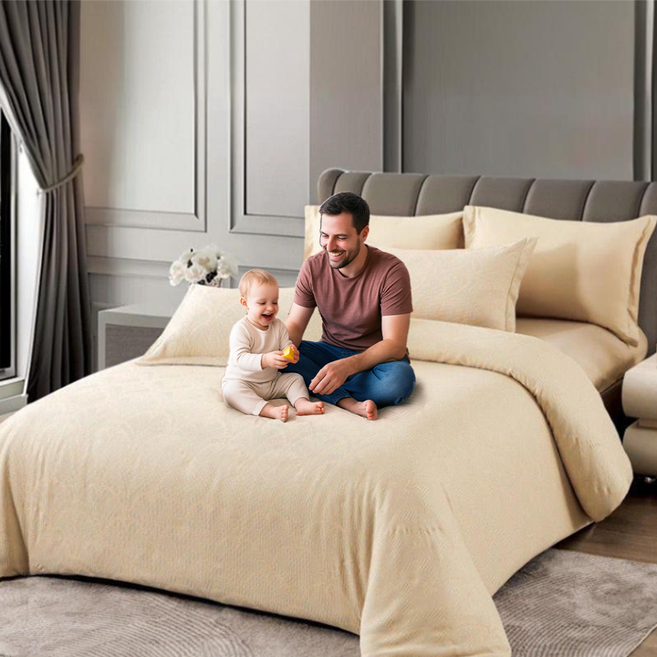 Premium 6 PCs King Size Sheets Set  – Elegant Cream Modern Bedrooms Bed Set (6FM63)