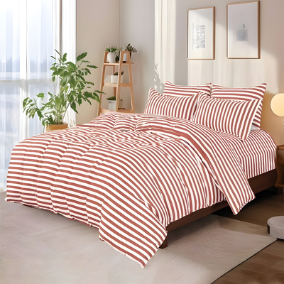 King Size Bed Sheet Set with Duvet Cover 220x240, 6 PCs High Cotton Blend (Reddish Brown)