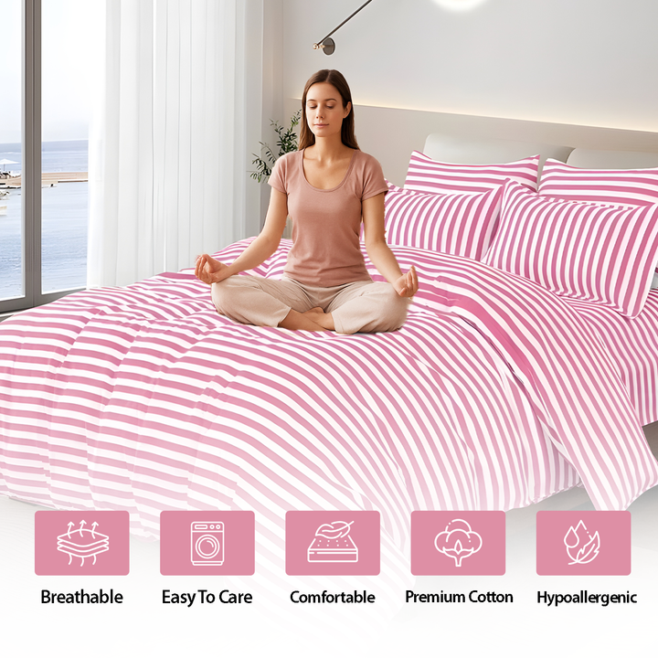 6 Pcs Printed King Size Bedding Set with Duvet Cover 220x240 & 4 Pillowcases (Pink)