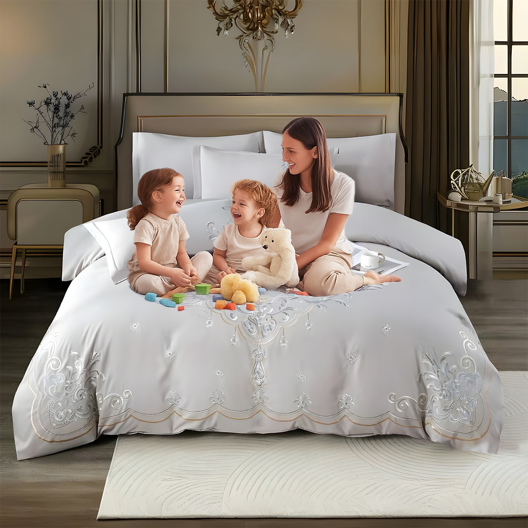 Embroidered 6 PCs King Bed Sheet Set with Duvet Covers, Fitted Sheet & Pillowcases(6ES42)