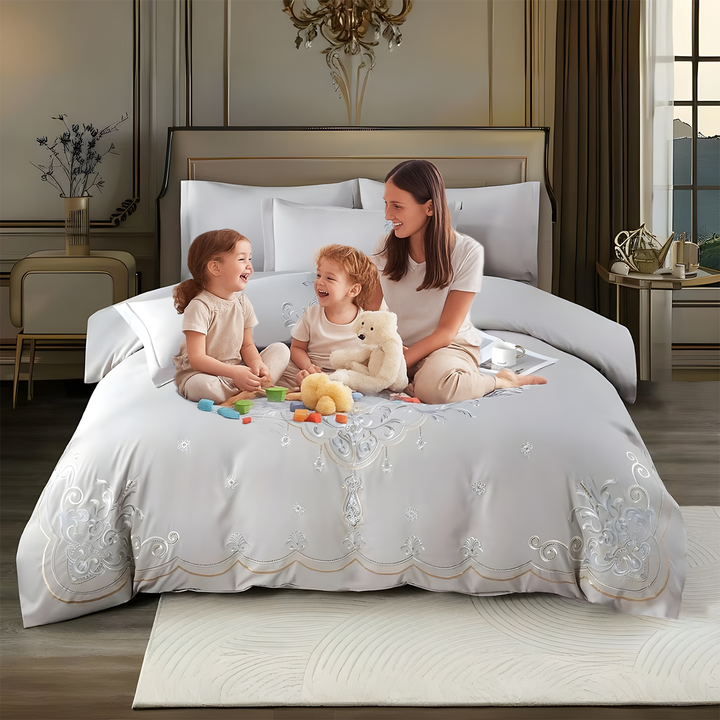 Embroidered 6 PCs King Bed Sheet Set with Duvet Covers, Fitted Sheet & Pillowcases(6ES42)