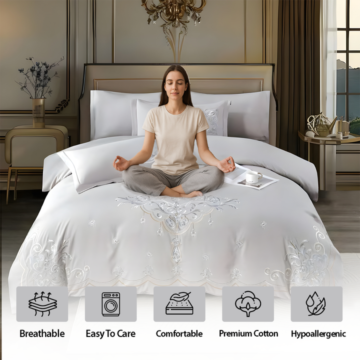 Embroidered 6 PCs King Bed Sheet Set with Duvet Covers, Fitted Sheet & Pillowcases(6ES42)