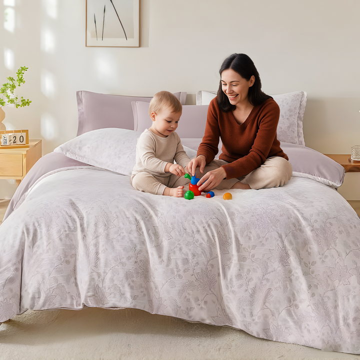 Floral 6 PCs King Bedding Set with Duvet Cover, Fitted Sheet 200x200 & Pillowcases(6FS116)