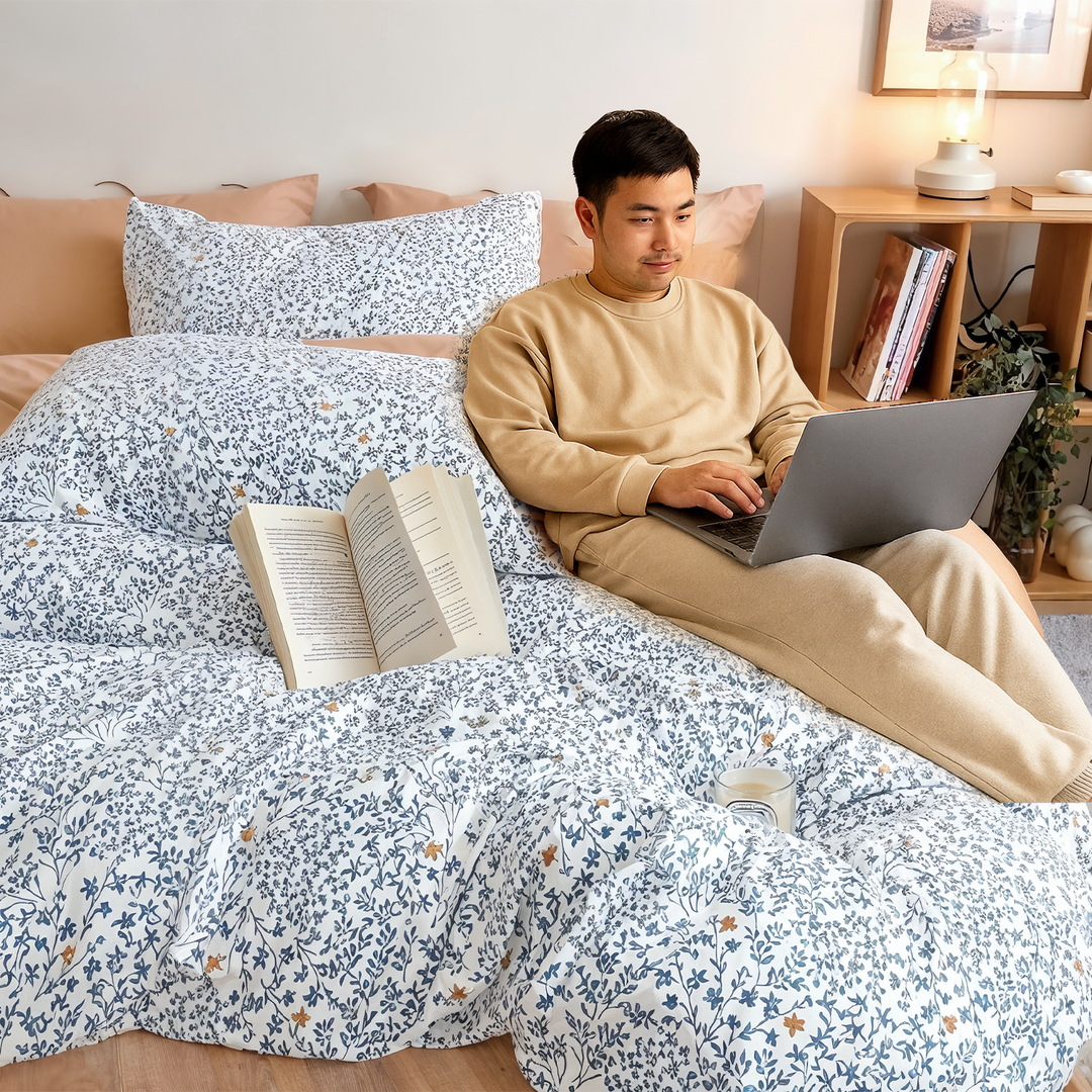 Floral 6 PCs King Bedding Set - Duvet Cover, 200x200 Fitted Sheet & Pillowcases (6FS103)