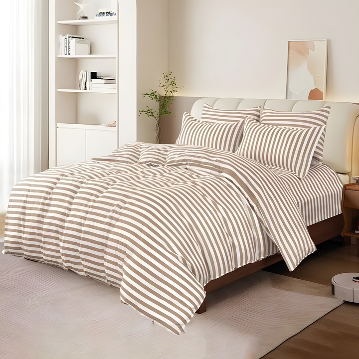 Flat Bed Sheets  6 PCs King Size Bed Set with Duvet Cover 220x240 (Light Brown)