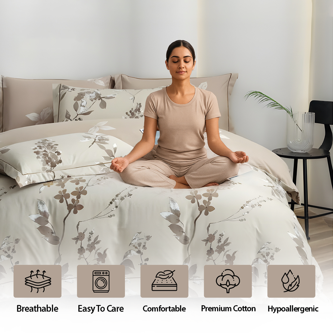 Floral King Size Bed Sheets Set 6 PCs with Duvet Cover & Perfectly Fitted Sheet (6FS107)