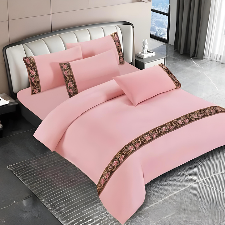 King Size Bed Sheets Cotton 6 PCs - Comfortable Sheet, Duvet & Pillowcases with Border