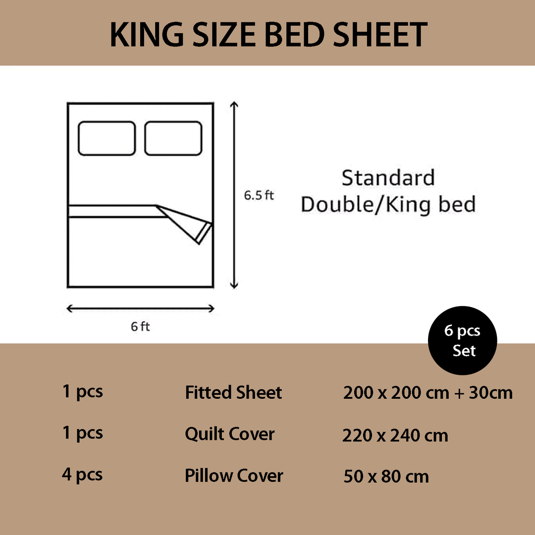Floral King Size Bed Sheet Set 6 PCs with 220x240 Duvet Cover, Fitted Sheet Set (6FS114)